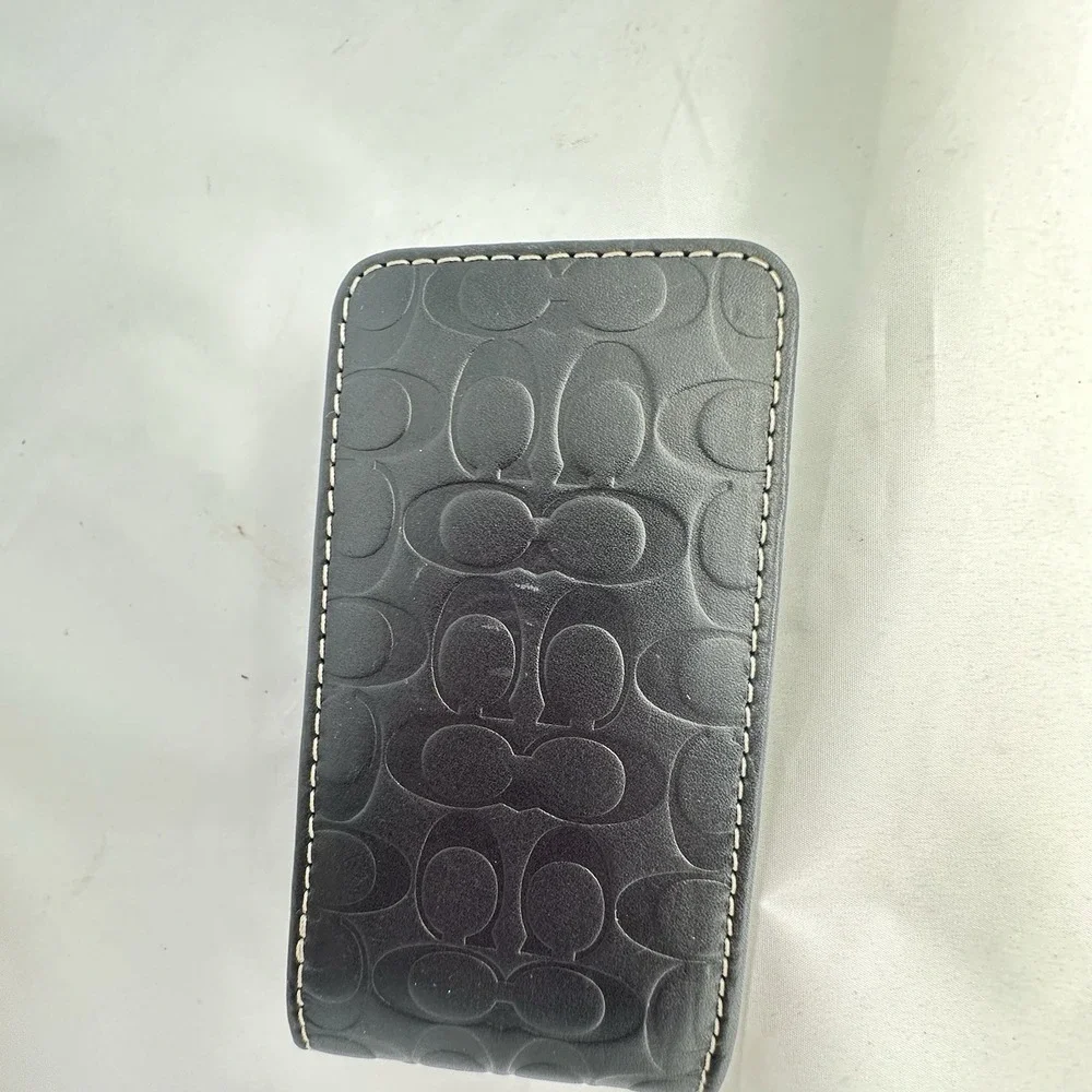 Women's Vintage Coach Black Leather Cell Phone Case Wristlet Strap Monogram